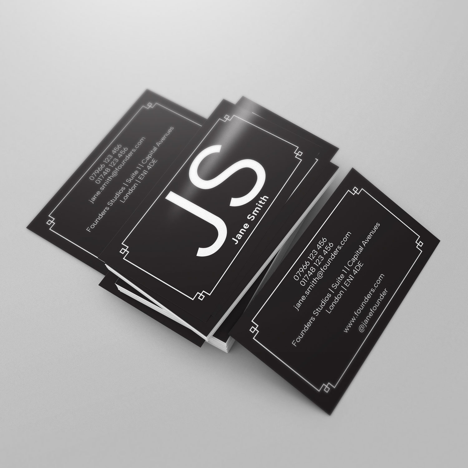 Simple Initials Black Business Card