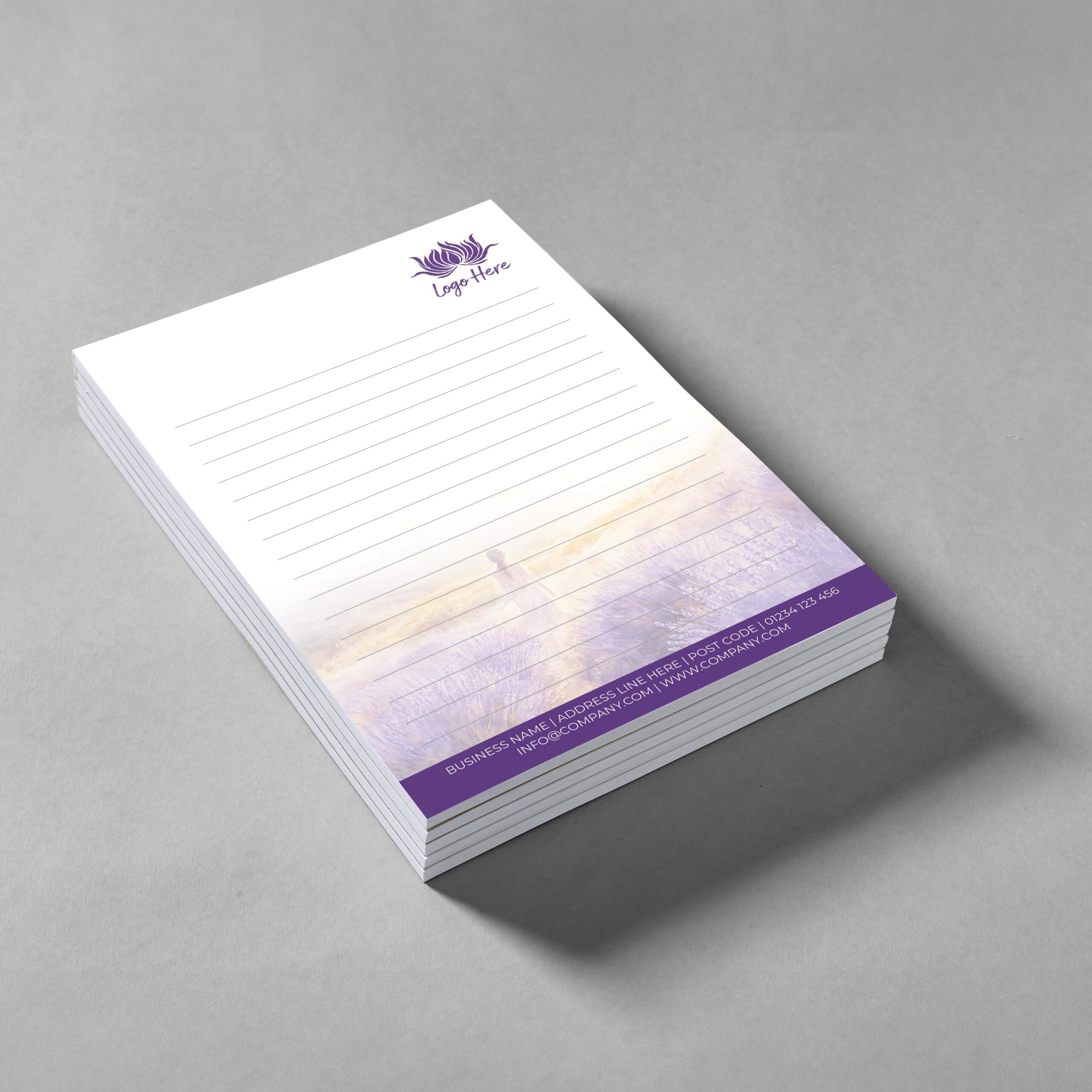 Lavender Field Notepad Design, A5 And A4 Sizes With Soft Purple Floral Tones, Image 2.