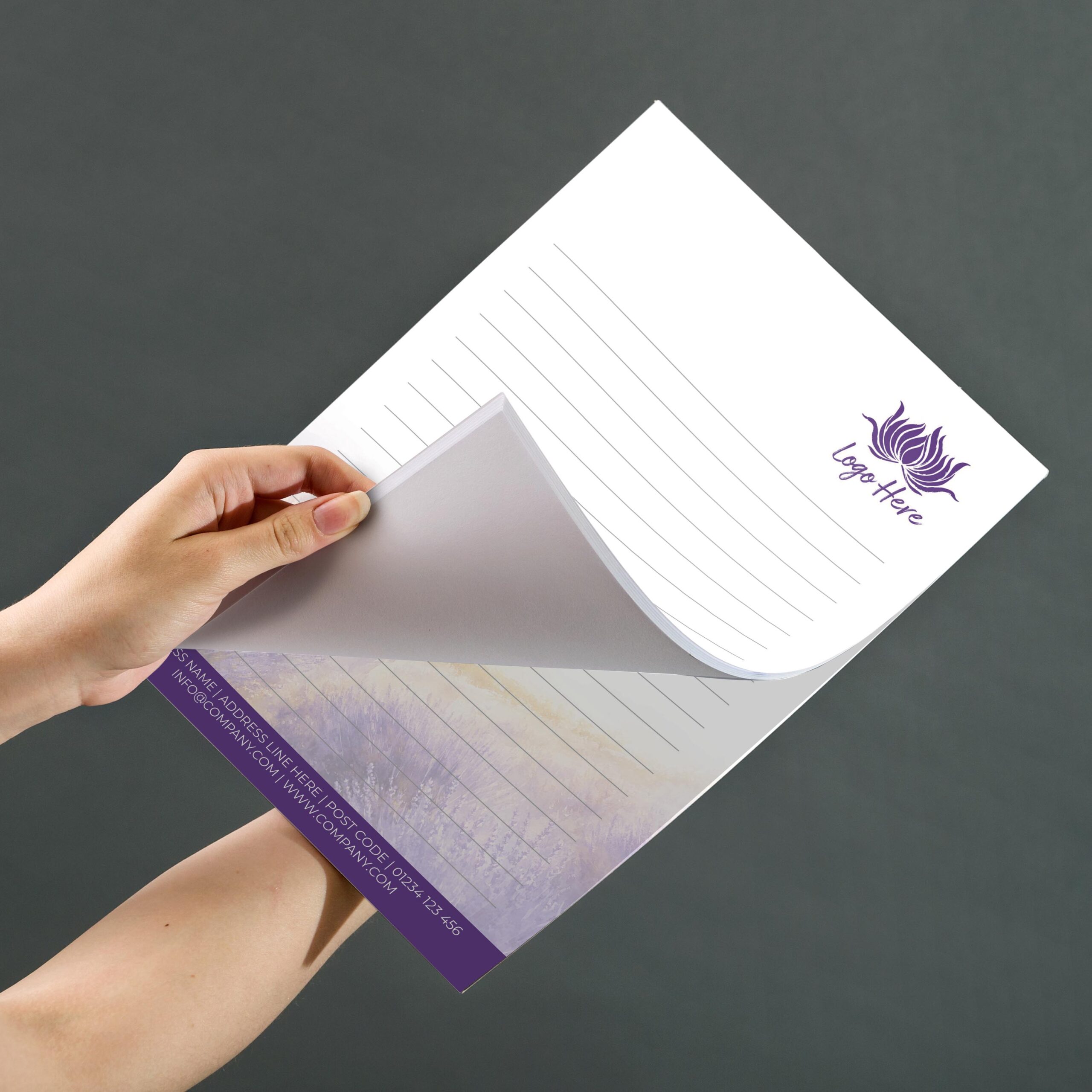 Lavender Field Notepad Design, A5 And A4 Sizes With Soft Purple Floral Tones, Image 3.